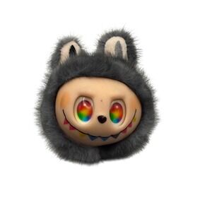 Plush Keychain‎ Charm Multicolored Eyes Grey Faux Fur